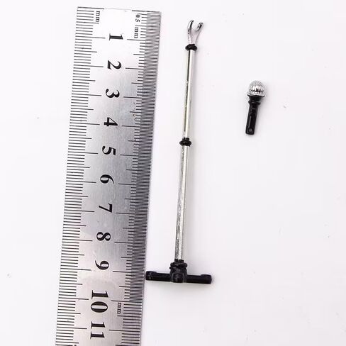 1pcs أسود 1/12 ملحقات مصغرة دمية ، ميكروفون معدني مع حامل ، Dollhouse Music Room Rocking Rocking Decoration Figure MIC Figure (5.2cm × 1.8 سم × 1.8 سم) in Saudi Arabia