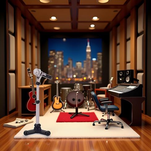 1pcs أسود 1/12 ملحقات مصغرة دمية ، ميكروفون معدني مع حامل ، Dollhouse Music Room Rocking Rocking Decoration Figure MIC Figure (5.2cm × 1.8 سم × 1.8 سم) in Saudi Arabia