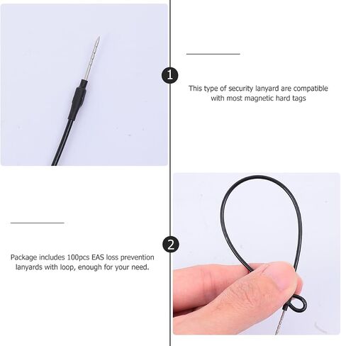 100pcs Security Lanyard Wire Loop for Tag Loss Prevention, Black Not-Theft Cable for Retail and Supermarkets, 8-Inch Steel Wire and Plastic, Easy to Install in Saudi Arabia