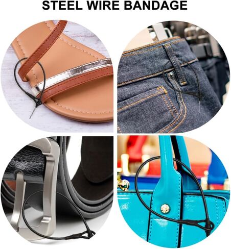 100pcs Security Lanyard Wire Loop for Tag Loss Prevention, Black Not-Theft Cable for Retail and Supermarkets, 8-Inch Steel Wire and Plastic, Easy to Install in Saudi Arabia
