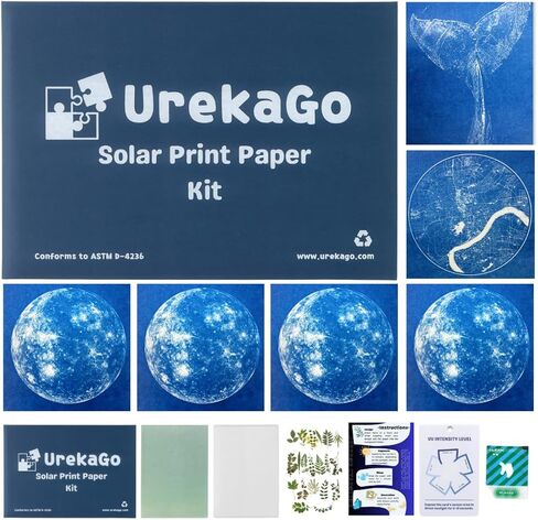 urekago cyanotype paper kit (8 "× 10") | 10 صفائح مسبقة مسبقًا ، 40 ملصقًا أزهارًا ، بطاقة فهرس الأشعة فوق البنفسجية ، حالة صافية صعبة ، قفاز ، تعليمي كرتون ، مظروف من الورق المقوى القابل لإعادة الاستخدام in Saudi Arabia