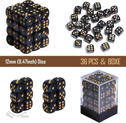36PCS 12mm 6 Sided Mini Dice Set with Box, Polyhedral D6 Standard Game Dice for Board Game Dice RPG D&D MTG Accessories or Math Learning in Kuwait