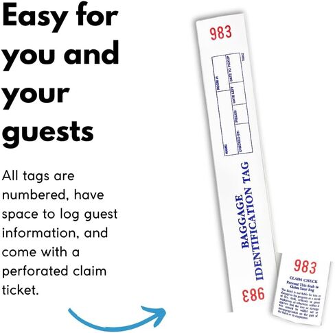 Hotel Luggage Claim Tag with Easy Stick Adhesive, Serial Numbering, and Perforated Claim Ticket – Blank White Disposable Bag Tags for Hotel and Motel Bag Storage (Set of 1000) in Saudi Arabia