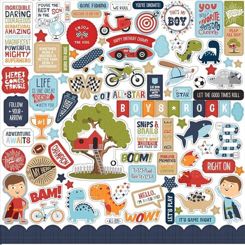 Echo Park Paper Co. All Boy Element Sticker ، Red ، Green ، Navy ، Blue ، Orange ، Kraft in Saudi Arabia
