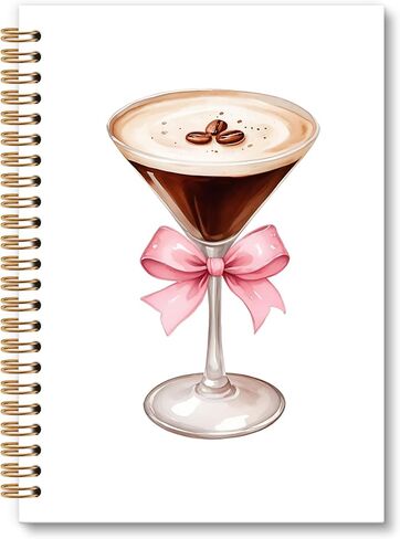 Pink Bow Espresso Martini Decor Notebook Journal, Espresso Martini Gifts Spiral Notebook, Coquette Notebooks Gifts for Espresso Martini Lovers Girls, Pink Trendy Bow School Supplies, 6x8.2In in Saudi Arabia