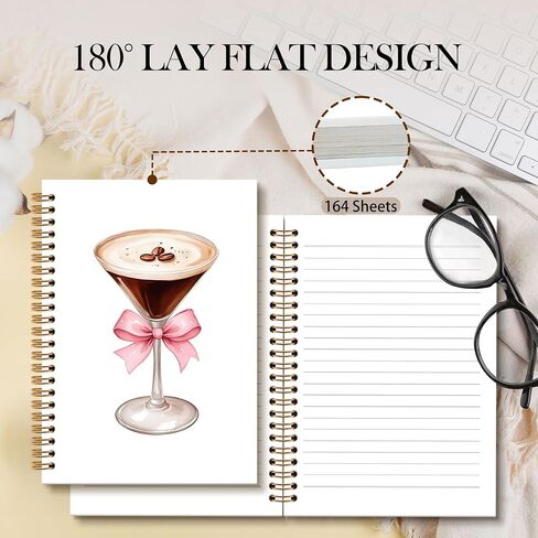Pink Bow Espresso Martini Decor Notebook Journal, Espresso Martini Gifts Spiral Notebook, Coquette Notebooks Gifts for Espresso Martini Lovers Girls, Pink Trendy Bow School Supplies, 6x8.2In in Saudi Arabia