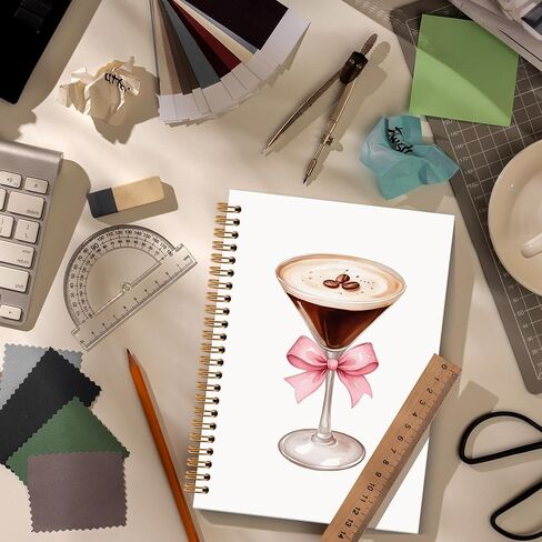 Pink Bow Espresso Martini Decor Notebook Journal, Espresso Martini Gifts Spiral Notebook, Coquette Notebooks Gifts for Espresso Martini Lovers Girls, Pink Trendy Bow School Supplies, 6x8.2In in Saudi Arabia