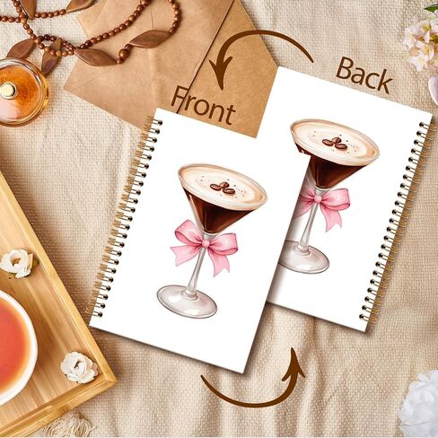Pink Bow Espresso Martini Decor Notebook Journal, Espresso Martini Gifts Spiral Notebook, Coquette Notebooks Gifts for Espresso Martini Lovers Girls, Pink Trendy Bow School Supplies, 6x8.2In in Saudi Arabia