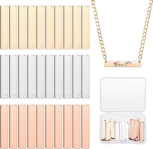 Yaomiao 30 Pieces Rectangle Metal Stamping Blank Bar Brass Tag Pendant Stamping Blank Bar Pendant Charm Horizontal Name Tag with Storage Box for DIY Bracelet Necklace in Saudi Arabia