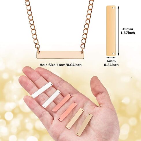 Yaomiao 30 Pieces Rectangle Metal Stamping Blank Bar Brass Tag Pendant Stamping Blank Bar Pendant Charm Horizontal Name Tag with Storage Box for DIY Bracelet Necklace in Saudi Arabia