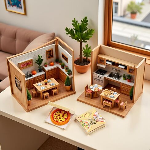 Miniature Pizza Box Set, 1:6 1:12 Dollhouse Food Model Set Doll House Furniture Supplies，Dollhouse Accessories，Dollhouse Furniture in Saudi Arabia