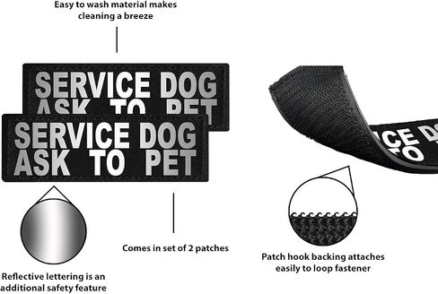 Dogline Service Dog اطلب من بقع سترة الحيوانات الأليفة-خدمة قابلة للإزالة ، اطلب من Pet Patch 2 عبوة مع رسائل مطبوعة عاكسة لدعم ذرة سترة كلاب أو حجم المقود C (2 "× 6") in Kuwait