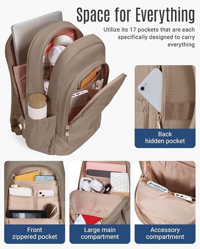 LIGHT FLIGHT 17.3" Laptop Backpack for Women, Large Black Travel Backpacks with USB Charging Hole, Water Resistant, Large Capacity, Daypack for College, Work, Casual Computer Bags in Kuwait