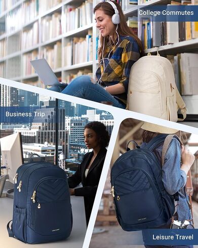 LIGHT FLIGHT 17.3" Laptop Backpack for Women, Large Black Travel Backpacks with USB Charging Hole, Water Resistant, Large Capacity, Daypack for College, Work, Casual Computer Bags in Kuwait