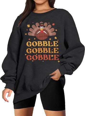 FASHGL Thanksgiving Sweatshirt Women Gobble Til You Wobble Shirt Funny Turkey Graphic Shirt Casual Long Sleeve Pullover Tops in Saudi Arabia