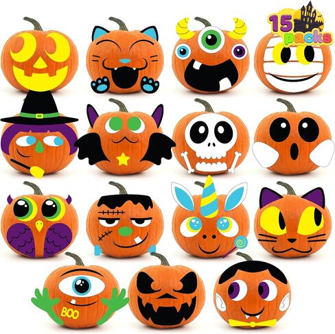 JOYIN 15 Packs Halloween Pumpkin Decorating Stickers, Foam Craft Kit Party Supplies, Party Favors for Kids, Cute Jack O Lantern Face Stickers School Arts Activities Games Gifts in Saudi Arabia