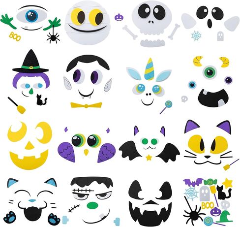 JOYIN 15 Packs Halloween Pumpkin Decorating Stickers, Foam Craft Kit Party Supplies, Party Favors for Kids, Cute Jack O Lantern Face Stickers School Arts Activities Games Gifts in Saudi Arabia