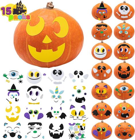 JOYIN 15 Packs Halloween Pumpkin Decorating Stickers, Foam Craft Kit Party Supplies, Party Favors for Kids, Cute Jack O Lantern Face Stickers School Arts Activities Games Gifts in Saudi Arabia