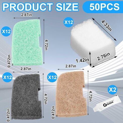 50 Pcs Compatible with Fluval 306/307 406/407, Ammonia Phosphate & Nitrite Remover Pads, Replacement Aquarium Canister Filter Media, with Quick-Clear Polishing Pads, Silicone Lubricant in Saudi Arabia