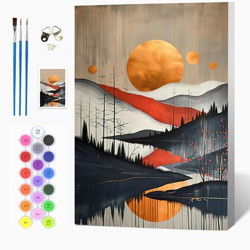 Auremi Mountain Paint by Numbers Kits for Adults Beginners,Easy Sunset Paint by Numbers on Canvas Framed DIY Landscape Painting by Numbers for Gift Home Wall Decor 8x12 Inch in Saudi Arabia