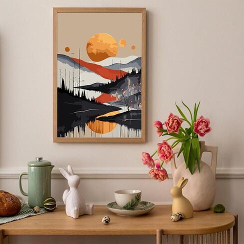 Auremi Mountain Paint by Numbers Kits for Adults Beginners,Easy Sunset Paint by Numbers on Canvas Framed DIY Landscape Painting by Numbers for Gift Home Wall Decor 8x12 Inch in Saudi Arabia