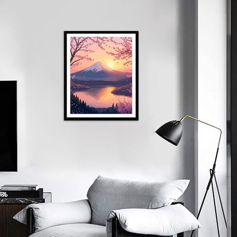 ARNLRDYA Mount Fuji Paint by Number Kits for Adults Beginner, Cherry Blossoms Paint by Numbers, Floral Sunset Acrylic Painting for Gift Home Decor(16×20inch, Unframe) in Kuwait