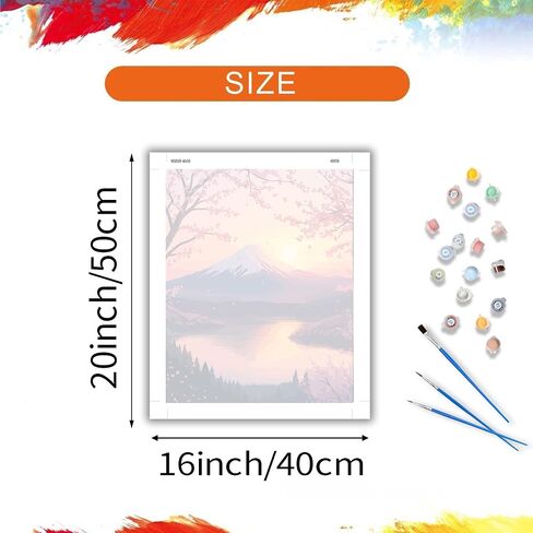 ARNLRDYA Mount Fuji Paint by Number Kits for Adults Beginner, Cherry Blossoms Paint by Numbers, Floral Sunset Acrylic Painting for Gift Home Decor(16×20inch, Unframe) in Kuwait