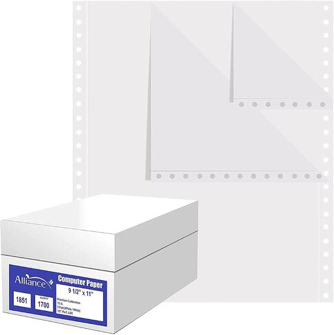 Alliance Premium Carbonless Computer Paper, 9.5 x 11, Blank Left and Right Perforated, 15 lb, 2-Part White / White (1,700 Sheets) - Made In The USA in Saudi Arabia