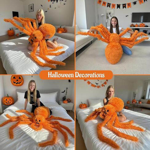 Spider Spider Plush - 34.6 بوصة كبيرة سوداء سوداء سوداء سوداء محشو بالحيوانات لديكور الهالوين ، الدعائم المخيفة للحفلات ، هدايا عيد ميلاد مزحة للأطفال والبالغين in Kuwait