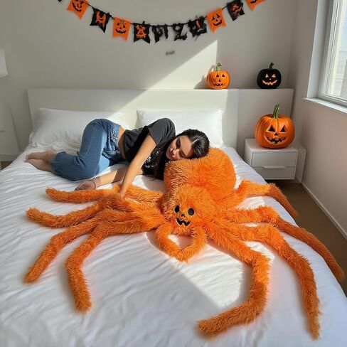 Spider Spider Plush - 34.6 بوصة كبيرة سوداء سوداء سوداء سوداء محشو بالحيوانات لديكور الهالوين ، الدعائم المخيفة للحفلات ، هدايا عيد ميلاد مزحة للأطفال والبالغين in Kuwait