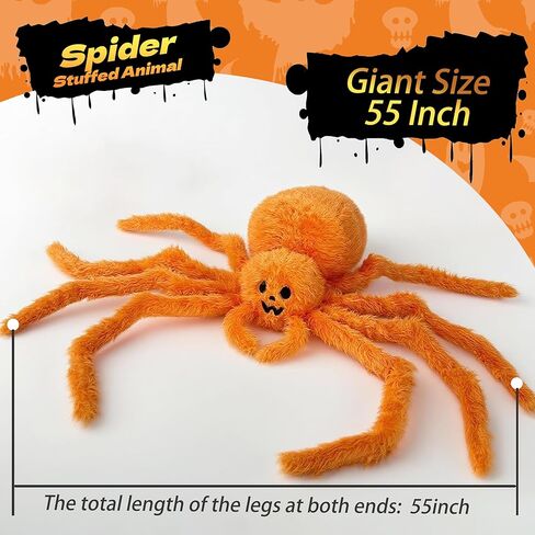 Spider Spider Plush - 34.6 بوصة كبيرة سوداء سوداء سوداء سوداء محشو بالحيوانات لديكور الهالوين ، الدعائم المخيفة للحفلات ، هدايا عيد ميلاد مزحة للأطفال والبالغين in Kuwait