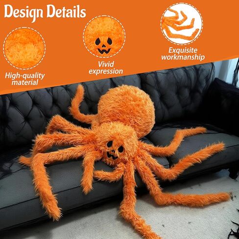 Spider Spider Plush - 34.6 بوصة كبيرة سوداء سوداء سوداء سوداء محشو بالحيوانات لديكور الهالوين ، الدعائم المخيفة للحفلات ، هدايا عيد ميلاد مزحة للأطفال والبالغين in Kuwait