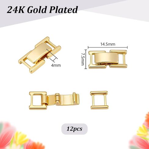 PH Pandahall 12pcs 24K Clasps Plated Flated Clasps مستطيلات المشابك مشابك مجوهرات تمديدات المشبك إغلاق المشبك على المشبك لأساور القلادات المجوهرات DIY ، 14 × 7 ملم in Kuwait