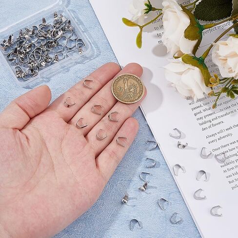 DICOSMETIC 100Pcs Clasps Stainless Steel Snap on Bails Hook Pinch Clip Bail Pendant Necklace Clasps Pendant Bail Connector Hook Pendant Connectors for Jewelry Making 8x7mm in Saudi Arabia