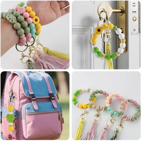 119Pcs Green 12mm 15mm Silicone Beads for Keychain Making,Leaf Sunflower Flower Silicone Focal Beads for Pens,Breakaway Clasps Tassels Keychains for Lanyard Making DIY Accessories in Saudi Arabia