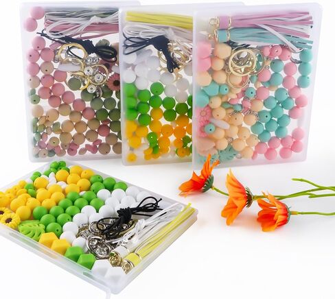 119Pcs Green 12mm 15mm Silicone Beads for Keychain Making,Leaf Sunflower Flower Silicone Focal Beads for Pens,Breakaway Clasps Tassels Keychains for Lanyard Making DIY Accessories in Saudi Arabia