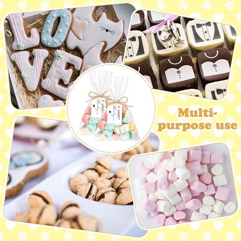 Yexiya 100 Set a Sweet Thank You Tags Candy Bags Wedding Favor Tags 4x6 Inches Cellophane Bags with String for Baby Shower Wedding Favor Labels Guest Welcome Bag Stuffers Bulk in Saudi Arabia