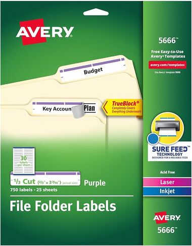 Avery 5666 ملصقات ملفات دائمة ، 1/3 قطع ، 750/PK ، الأرجواني in Saudi Arabia