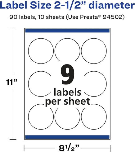 Avery Glossy White Round Labels, Sure Feed Technology, 2.5" Diameter, 225 Glossy White Labels, Print-to-The-Edge, Permanent Adhesive, Laser/Inkjet Printable in Saudi Arabia