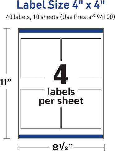 Avery TrueBlock Matte White Square Labels ، Sure Feed Technology ، 4 "× 4" ، 100 ملصقات بيضاء غير لامعة ، ليزر/نفث الحبر ، رائع للتغليف وتجارة المنتجات in Saudi Arabia
