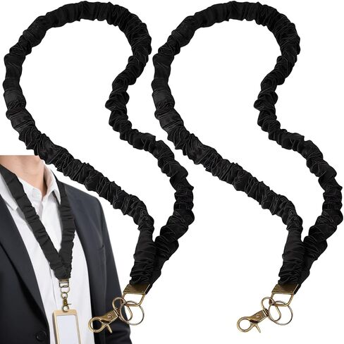 2 حزمة Scrunchie Lanyards لشارات الهوية والمفاتيح - الأسود القابل للسحب مفاتيح العنق الحبل الممتد مع إغلاق مقطع للمعلمين والممرضات والمدرسة والمكتب in Kuwait
