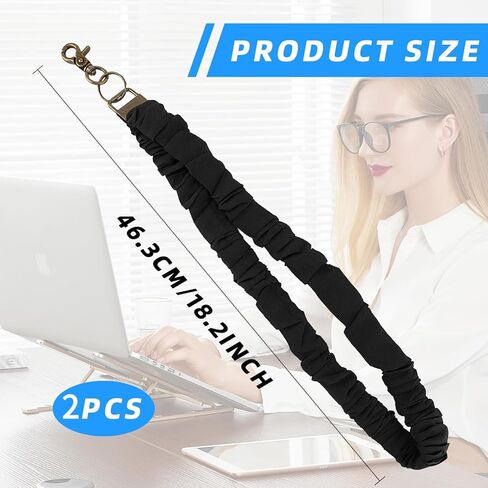 2 حزمة Scrunchie Lanyards لشارات الهوية والمفاتيح - الأسود القابل للسحب مفاتيح العنق الحبل الممتد مع إغلاق مقطع للمعلمين والممرضات والمدرسة والمكتب in Kuwait