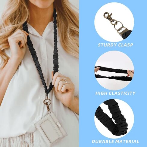 2 حزمة Scrunchie Lanyards لشارات الهوية والمفاتيح - الأسود القابل للسحب مفاتيح العنق الحبل الممتد مع إغلاق مقطع للمعلمين والممرضات والمدرسة والمكتب in Kuwait