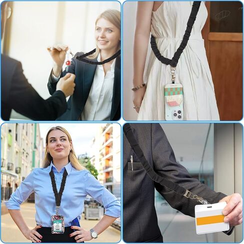 2 حزمة Scrunchie Lanyards لشارات الهوية والمفاتيح - الأسود القابل للسحب مفاتيح العنق الحبل الممتد مع إغلاق مقطع للمعلمين والممرضات والمدرسة والمكتب in Kuwait