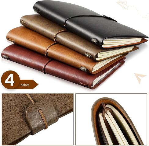 Epakh 4 Pack Vintage Travel Notebook Leather Journal Notebooks Refillable Journal Diary Planner PU Leather Lined Note Book Writing Journal for Men Women, 4.72 x 7.87 Inches, 80 Sheets/ 160 Pages in Saudi Arabia