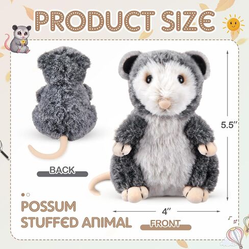 Shappy Possum Stuffed Animal Opossum Plush Cuddle Realistic Possum Plushies Cute Soft Toy Birthday Gifts for Kids Women Men Funny Operation Christmas Items Adorable Gag Gift, 5.5 Inches in Saudi Arabia