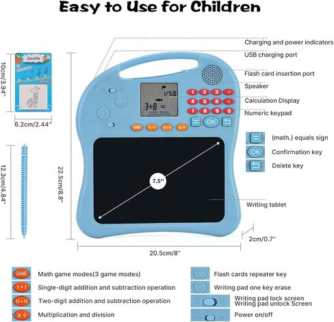 Kids Educational Learning Toys with Math Games,Talking Flash Cards and Writing Drawing Tablet, Speech Therapy Autism Sensory Toys Gifts for Toddler Preschool Activities Boys Girls Ages 3-10 (Blue) in Saudi Arabia