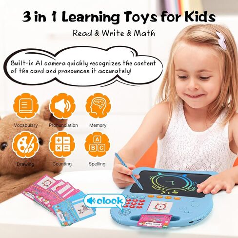 Kids Educational Learning Toys with Math Games,Talking Flash Cards and Writing Drawing Tablet, Speech Therapy Autism Sensory Toys Gifts for Toddler Preschool Activities Boys Girls Ages 3-10 (Blue) in Saudi Arabia