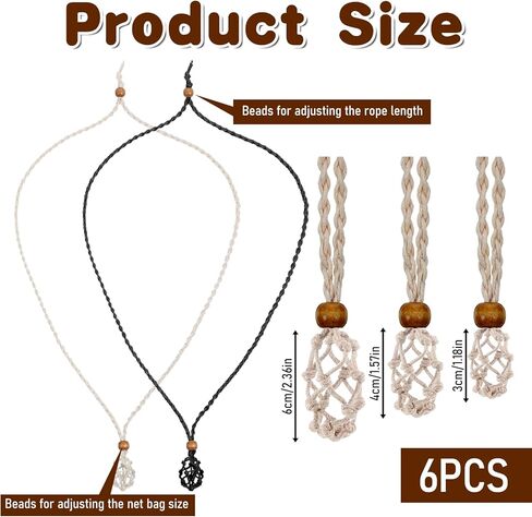 6 PCS Crystals Necklace Holders, Necklace Cord Empty Stone Holder Adjustable Braided Cord Cage Quartz Crystal Stone Cords for DIY Jewelry Making (Black & Beige) in Kuwait