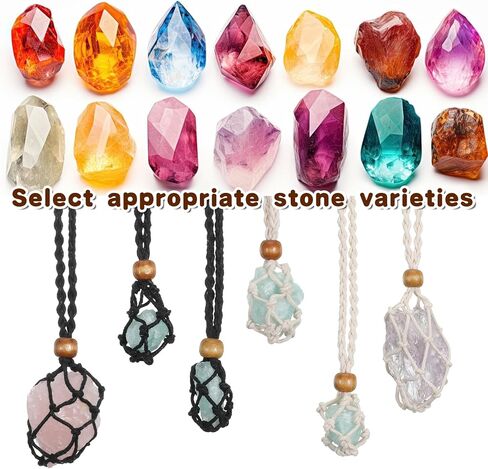 6 PCS Crystals Necklace Holders, Necklace Cord Empty Stone Holder Adjustable Braided Cord Cage Quartz Crystal Stone Cords for DIY Jewelry Making (Black & Beige) in Kuwait